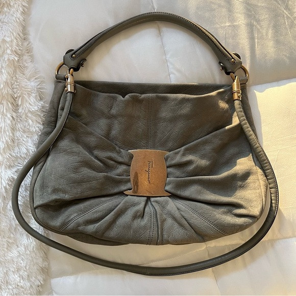 [salvatore ferragamo] miss vara daisy suede shoulder bag gray | Poshmark