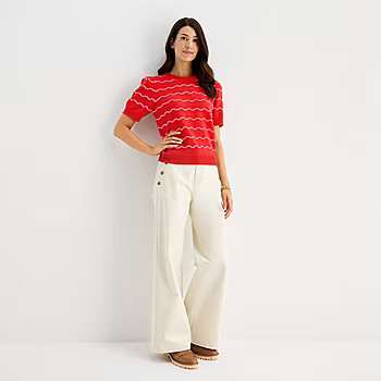 new!St. John's Bay Womens Crew Neck Short Sleeve Striped Pullover Sweater | JCPenney