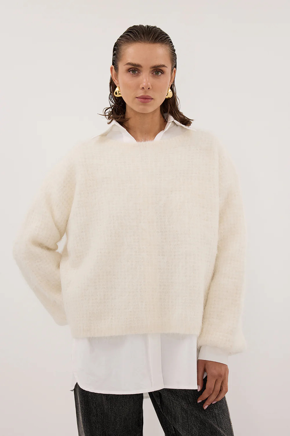 ALYSSA IVORY CREW NECK JUMPER | DISSH