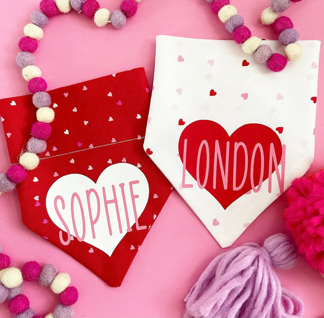 Personalized Valentines Dog Bandana, Conversation Hearts Dog Bandana, Over the Collar Dog Bandana... | Etsy (US)