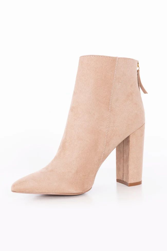 Tamera Taupe Suede Pointed Toe Booties | The Pink Lily Boutique