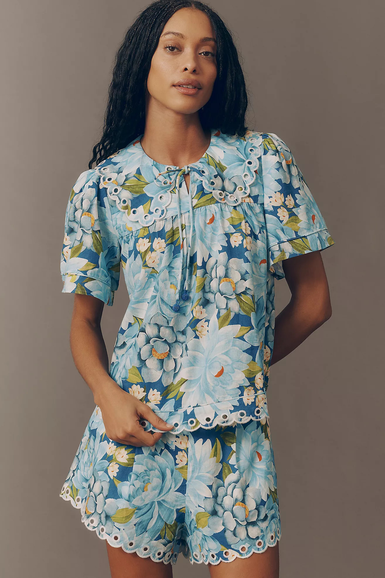 Farm Rio x Anthropologie Scalloped Linen Blend Shirt | Anthropologie (US)