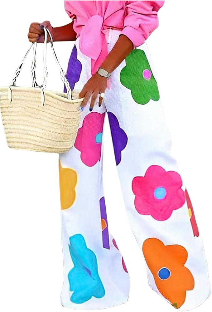 GORGLITTER Women's Floral Print Palazzo Wide Leg Pants Elastic High Waist Loose Fit Long Pants | Amazon (US)