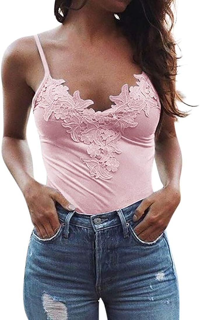 Women's Lace Patchwork Tank Tops Fashion Sexy Sleeveless V Enck Beach Wear Blouse Slim Fitted Sli... | Amazon (US)