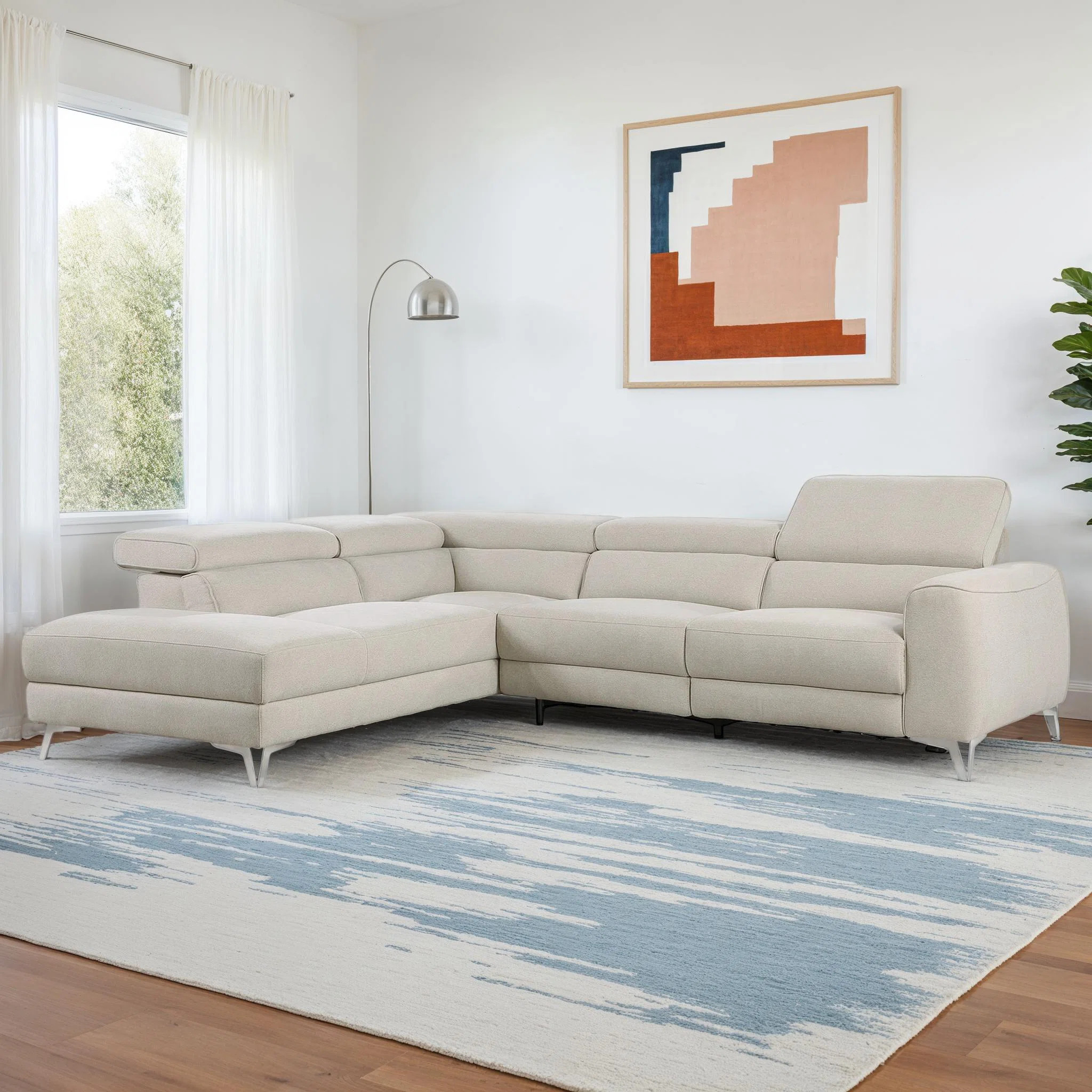 Capriles 108.5" Modern Power Reclining Sectional with Adjustable Headrests & Textured Fabric | Wayfair North America