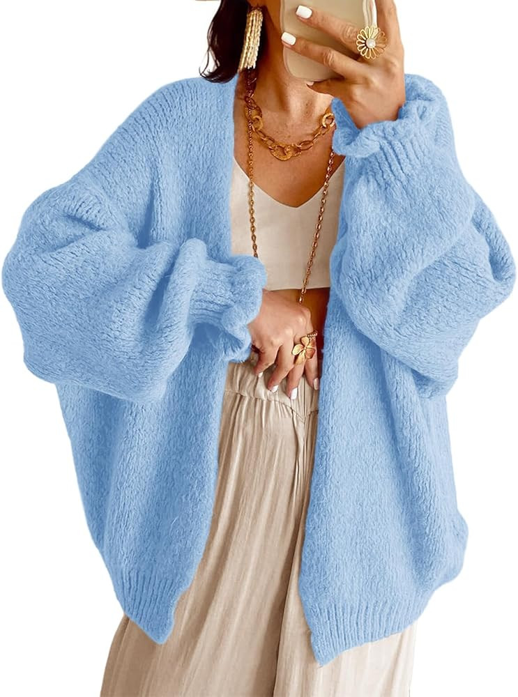 Saodimallsu Womens Oversized Open Front Cardigan Fall Ruffle Lantern Long Sleeve Chunky Knit Loos... | Amazon (US)