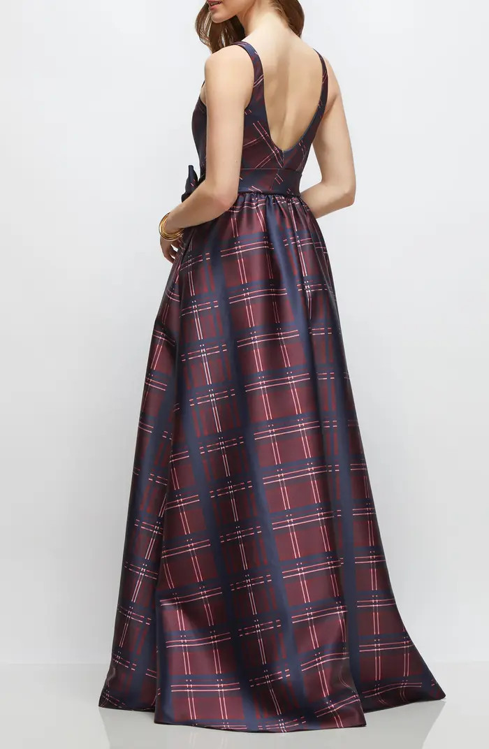 Tartan Tie Waist Sleeveless Satin Gown | Nordstrom