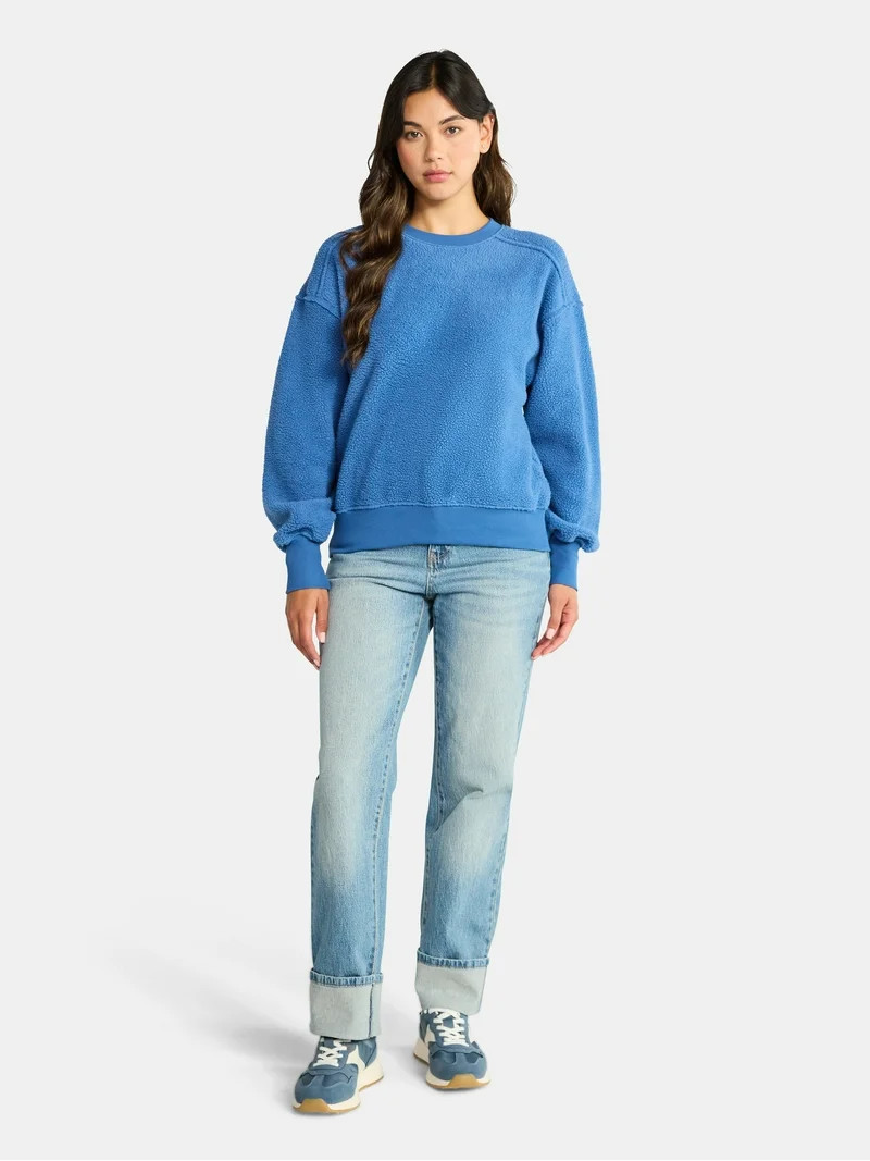 Time and Tru Women's Reverse Fleece Pullover Sweatshirt, XS-XXXL | Walmart (US)