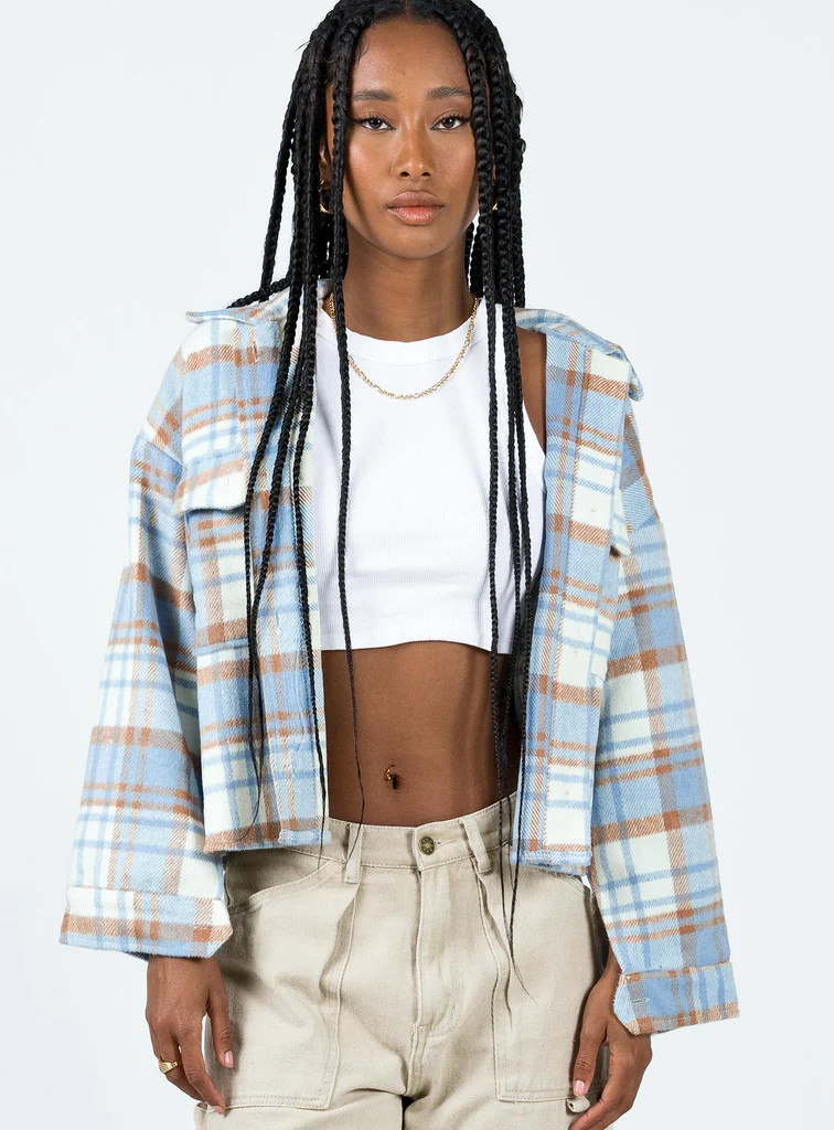 Bielby Flannel Jacket Blue/Grey | Princess Polly US