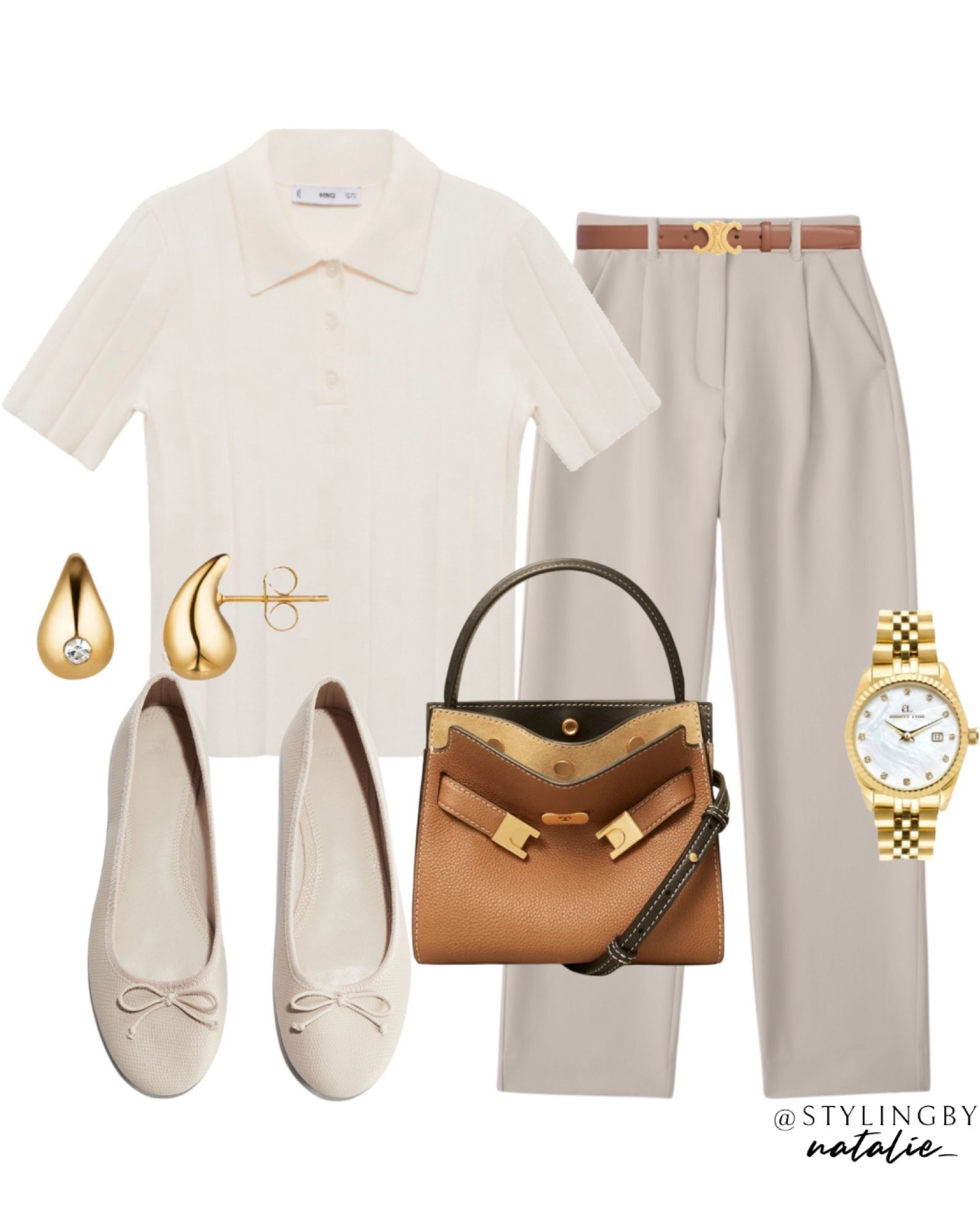 Polo T-shirt, tailored straight leg trousers, ballet flats, Tory Burch bag, celine belt & gold jewellery.
Work outfit, summer work wear, smart casual, neutral outfit.

#LTKstyletip #LTKshoes #LTKworkwear