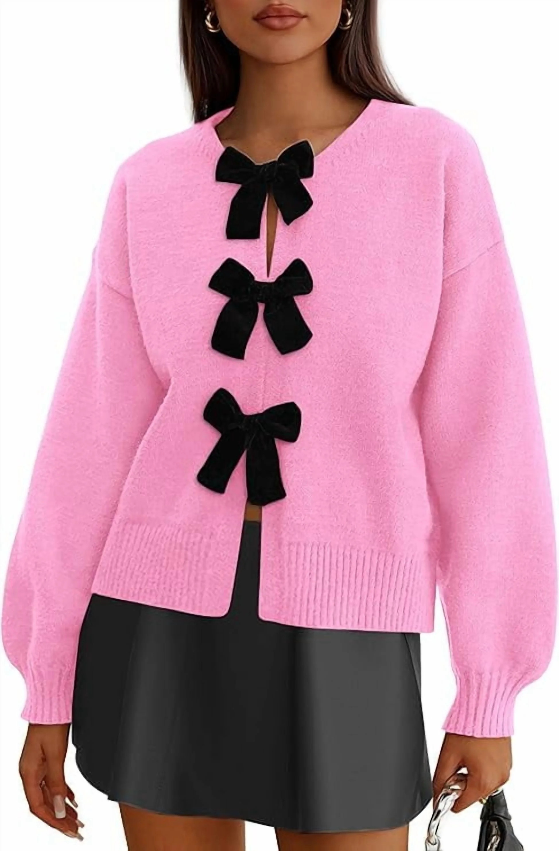 PRETTYGARDEN Cardigan Sweaters for Women Fall Bow Tie Front Long Sleeve Knit Sweater Tops Cute Go... | Walmart (US)