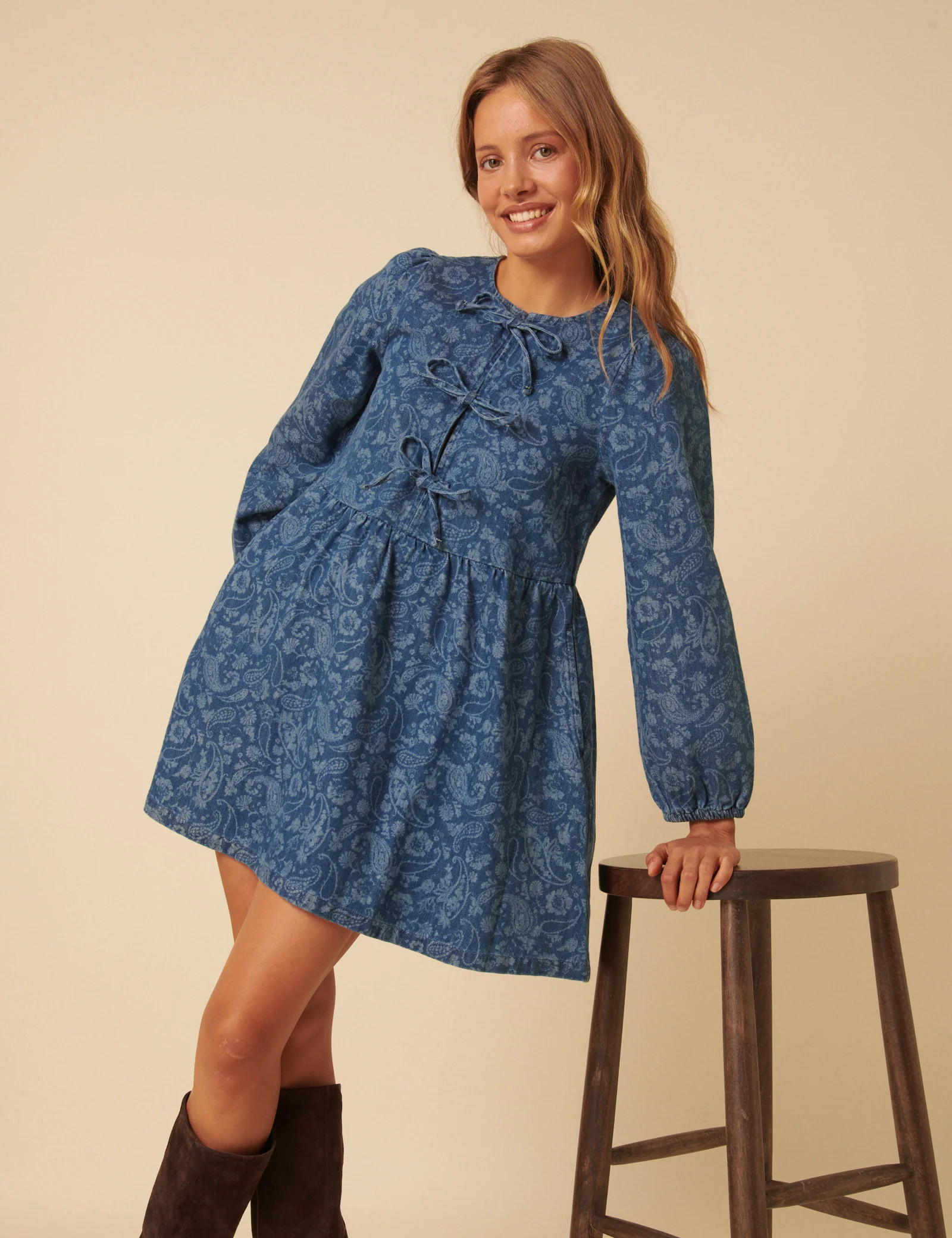 Blue Denim Paisley Eden Mini Dress | Nobody's Child