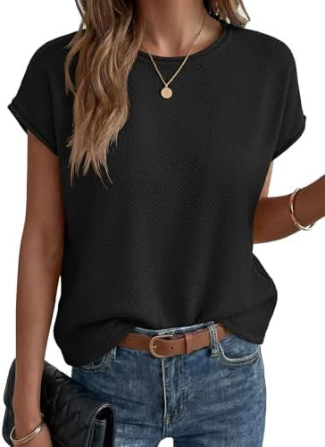 Saodimallsu Womens Summer Cap Sleeve Tops 2026 Waffle Knit Going Out Casual Loose Crew Neck Light... | Amazon (US)
