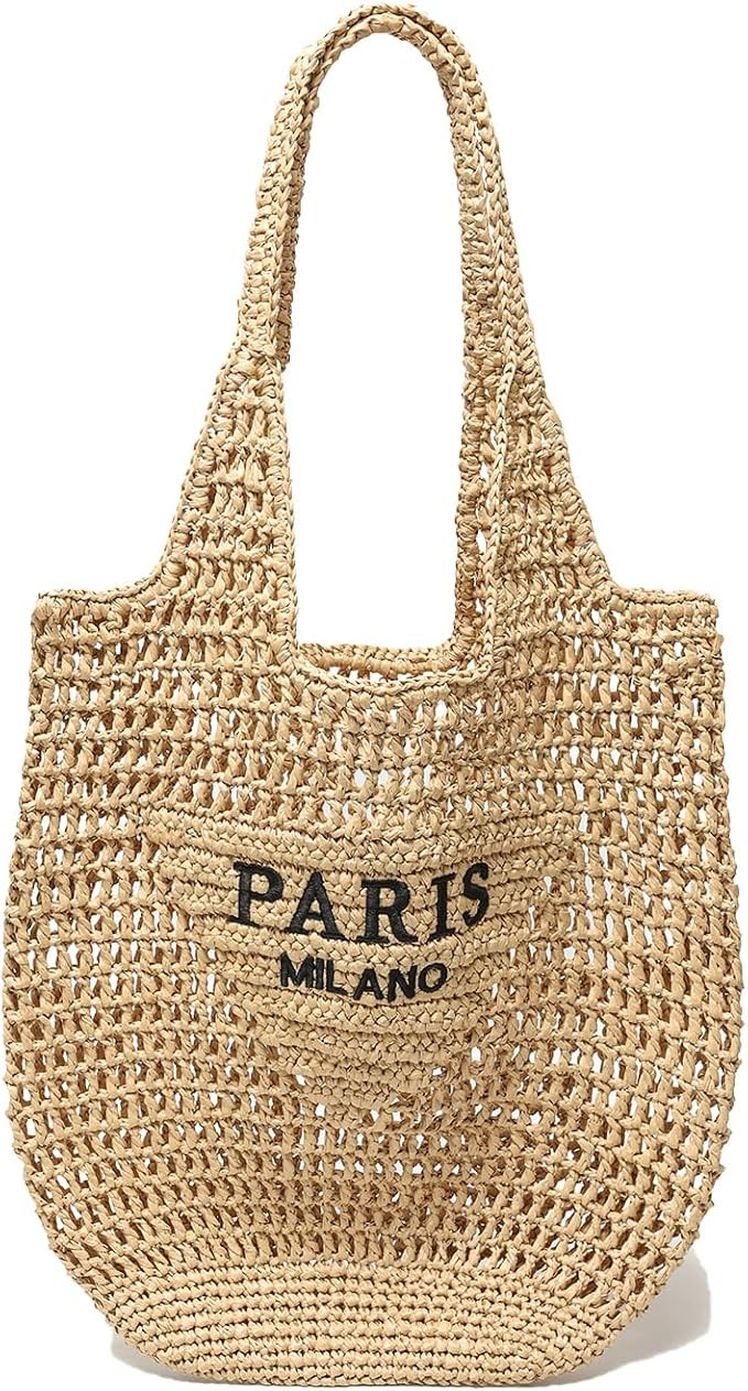 Straw Beach Bags for Women, Large Woven Tote Bag, Summer Shoulder Bag, Hobo Handbag for Vacation,... | Amazon (US)