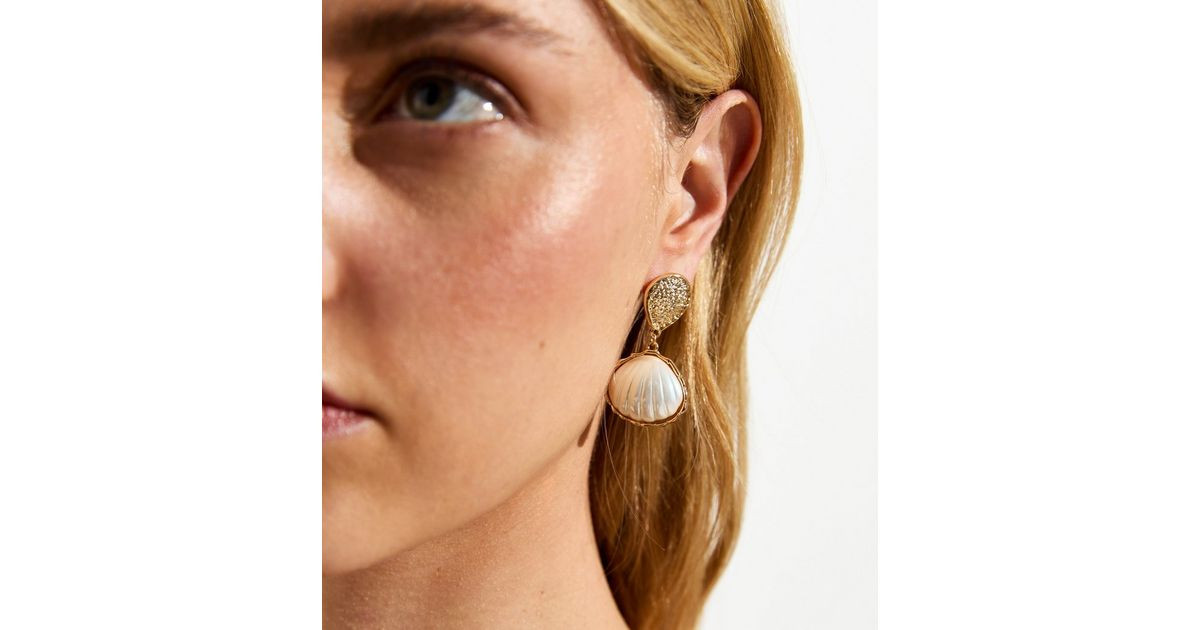 Gold Iridescent Shell Drop Earrings | New Look | New Look (UK)