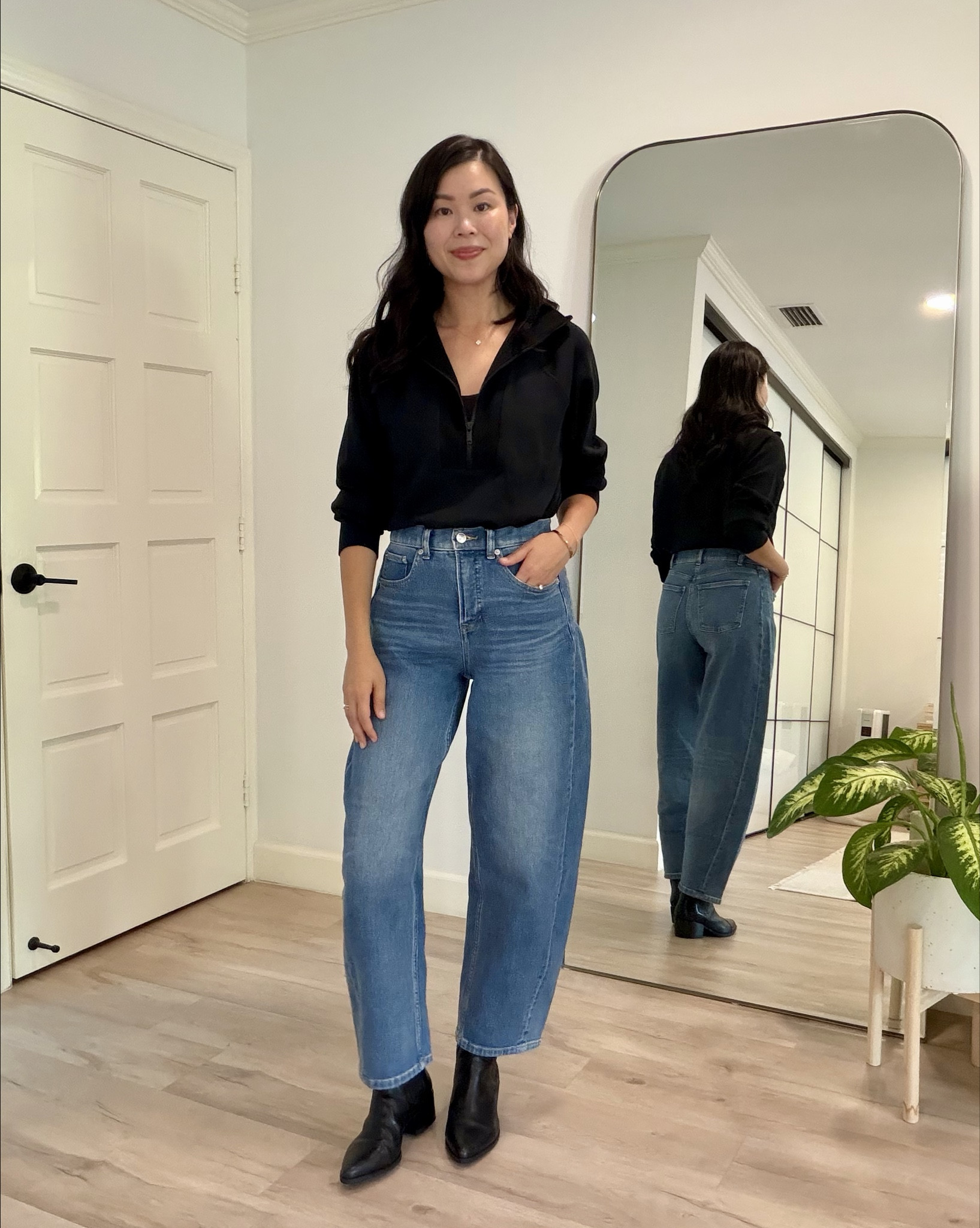 These favorites are finally back in stock! Some sizes go quick, so grab yours while you can. New customers use code ANNAWANGXSPANX for 15% off  I’m 5’7” and 122 lbs, wearing a size S in all the pieces. For a tighter fit on the sweater or relaxed tee, I’d size down. For the booty-boosting pants, size up if you’re in between sizes. @spanx #spanxpartner 

#LTKOver40 #LTKHoliday #LTKmomlife