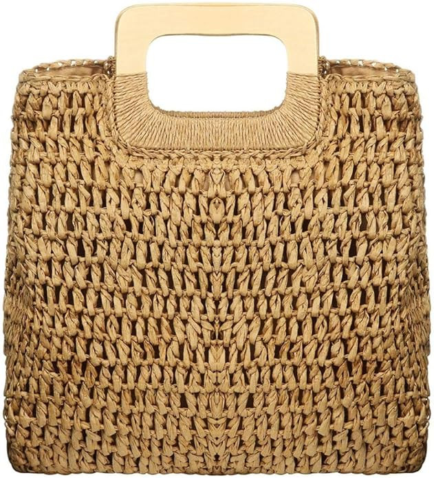 Straw Tote Bag Women Hand Woven Large Casual Handbags Hobo Straw Beach Bag with Lining Pockets fo... | Amazon (US)