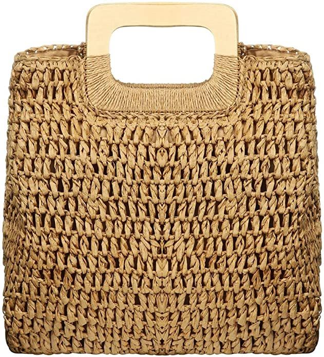 Straw Tote Bag Women Hand Woven Large Casual Handbags Hobo Straw Beach Bag with Lining Pockets fo... | Amazon (US)