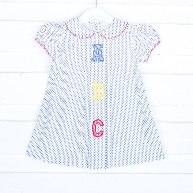 ABC Applique Sally Dress Blue Dot | Classic Whimsy