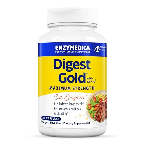 Enzymedica Digest Gold + ATPro, Maximum Strength Enzyme Formula, Prevents Bloating and Gas, 14 Key Enzymes Including Amylase, Protease, Lipase and Lactase, 21 Capsules | Amazon (US)