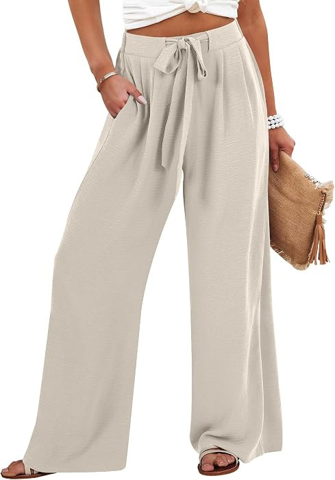 Caracilia Women's Wide Leg Palazzo Pants Summer High Waist Flowy Trousers | Amazon (US)