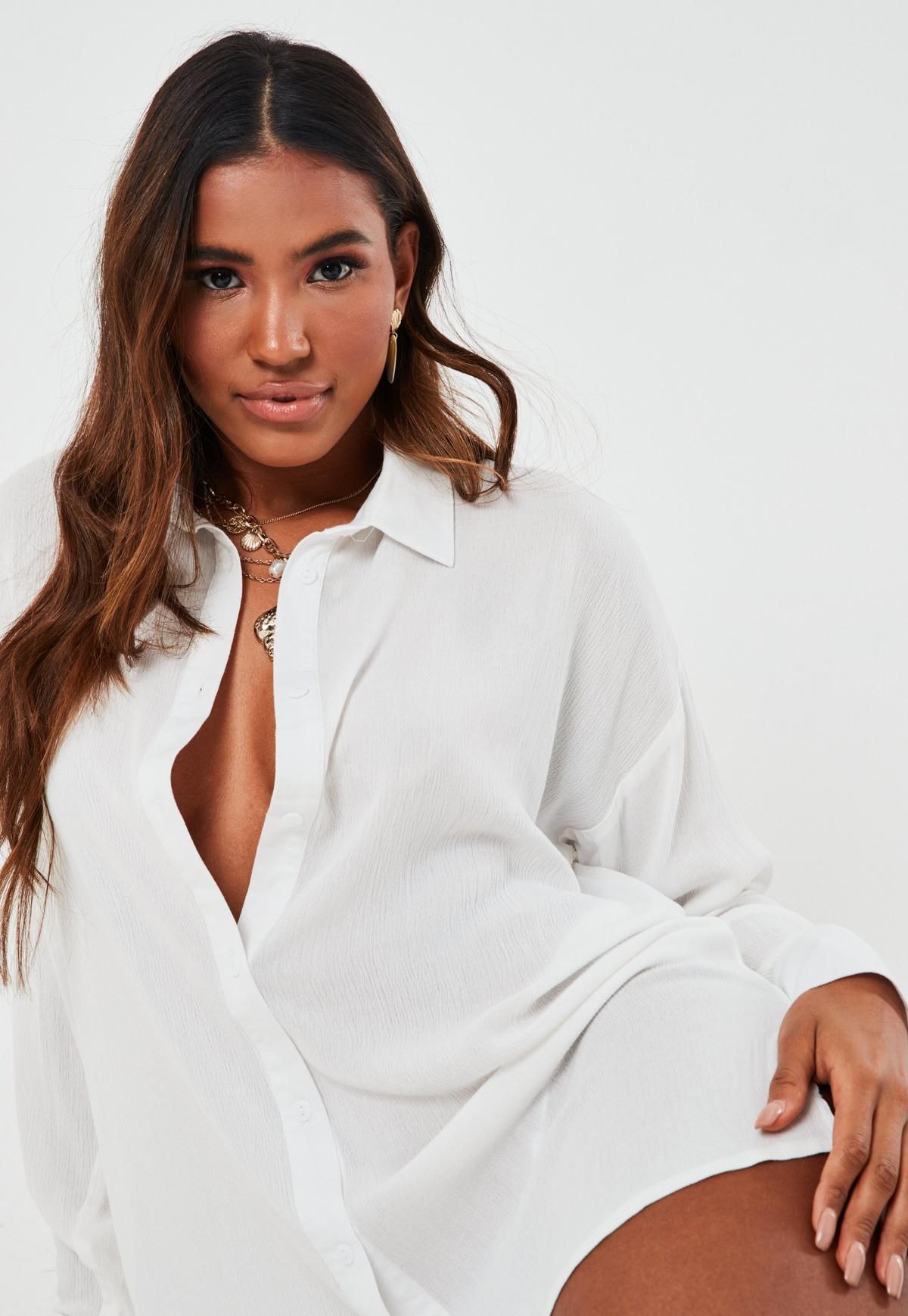 White Crinkle Cover Up Beach Shirt | Missguided (US & CA)