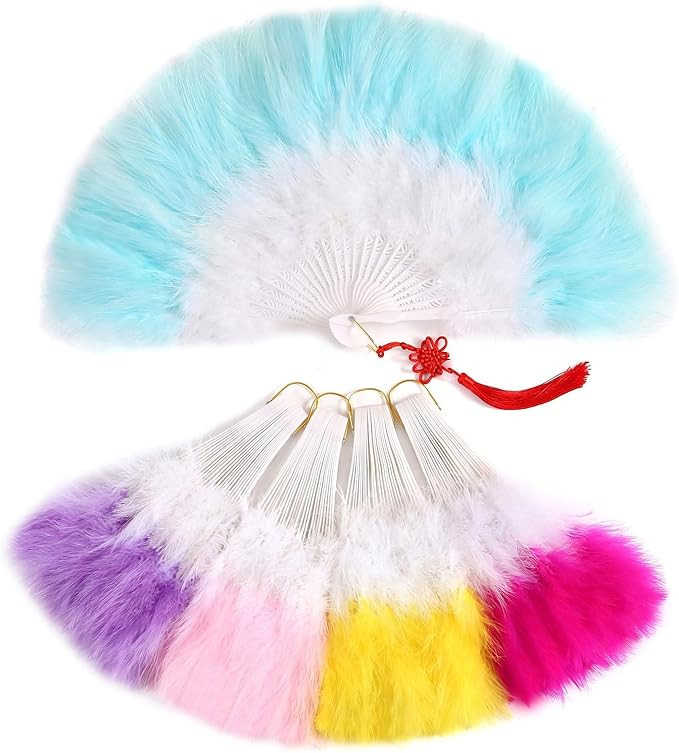 Folding Marabou Handheld Fan for Costume Party & Show Decoration (Skyblue+White) | Amazon (US)
