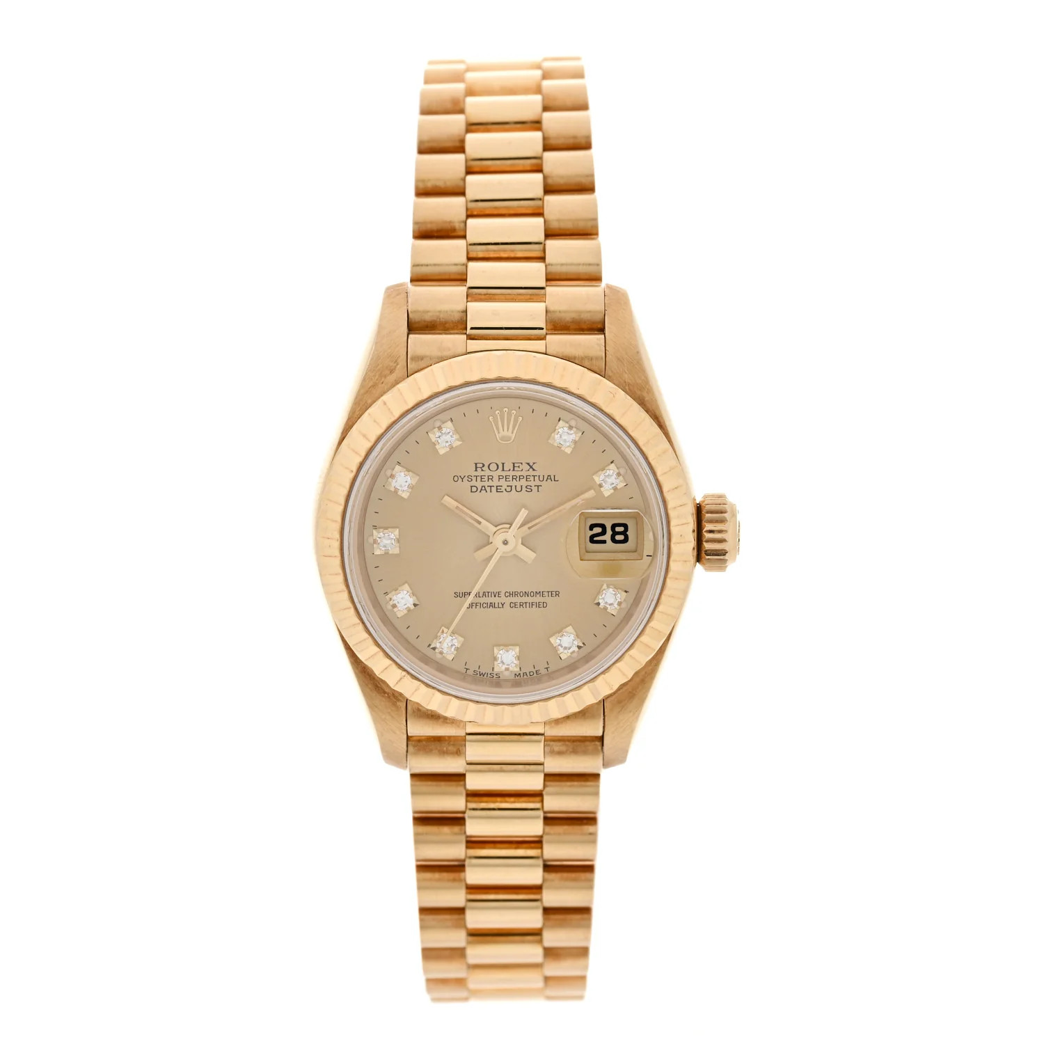 Rolex 18K Yellow Gold Diamond 26mm Datejust President Watch Champagne 69178 1728351 | FASHIONPHILE (US)