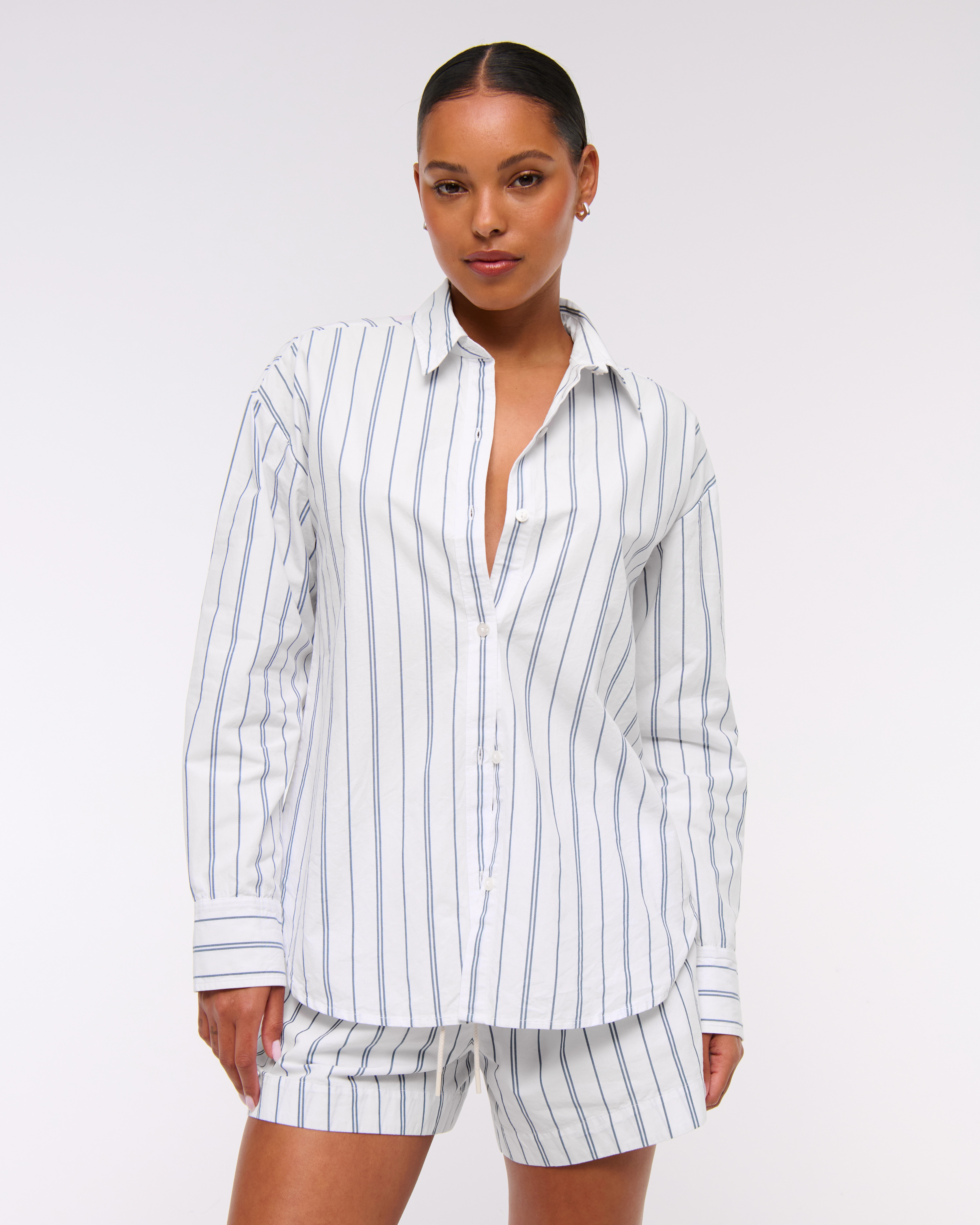 Oversized Tie-Back Poplin Shirt | Abercrombie & Fitch (US)