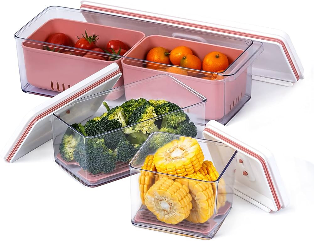 Lille Home Stackable Produce Saver, Organizer Bins/Storage Containers with Removable Drain Tray, ... | Amazon (US)