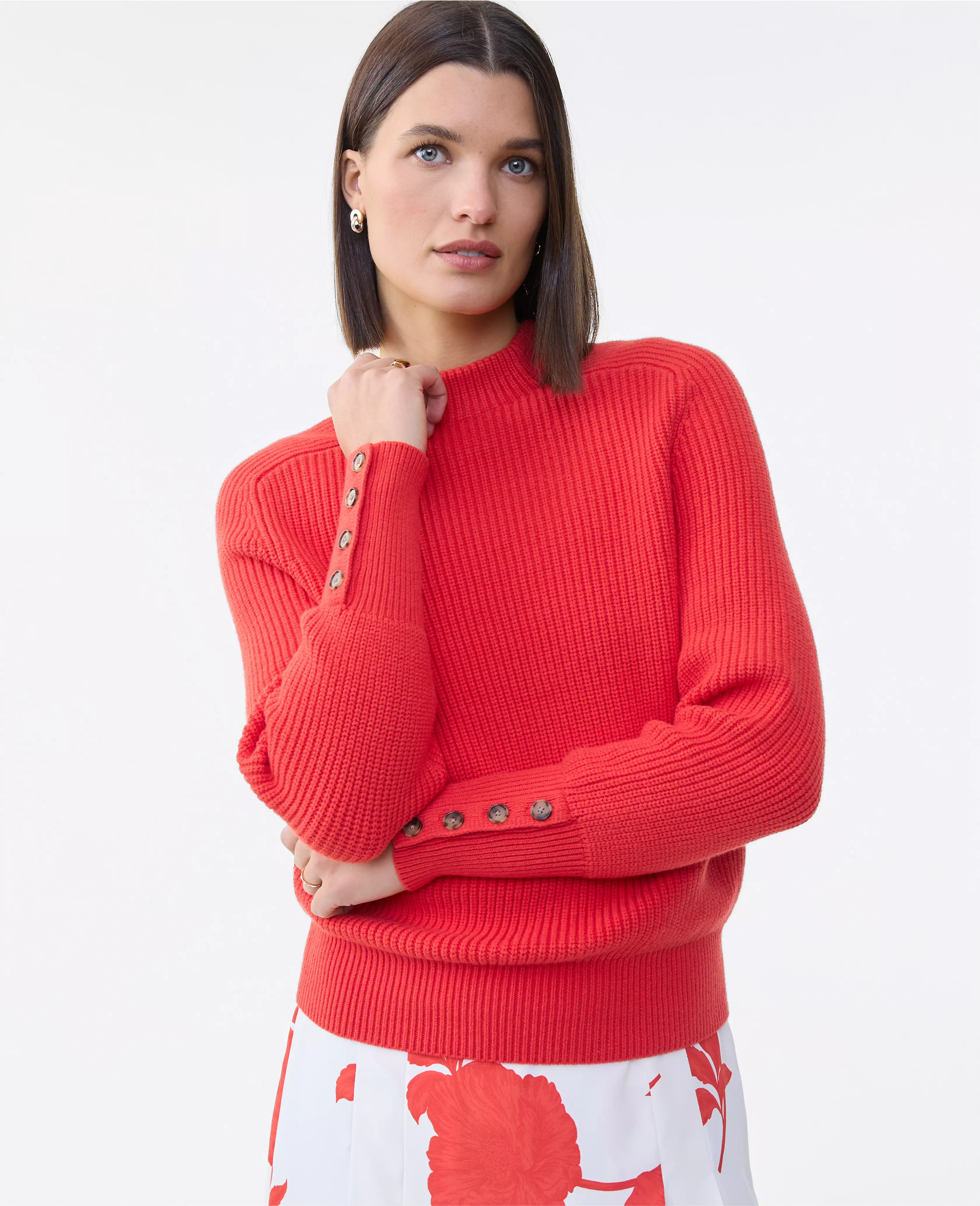 Ribbed Button Sweater | Ann Taylor