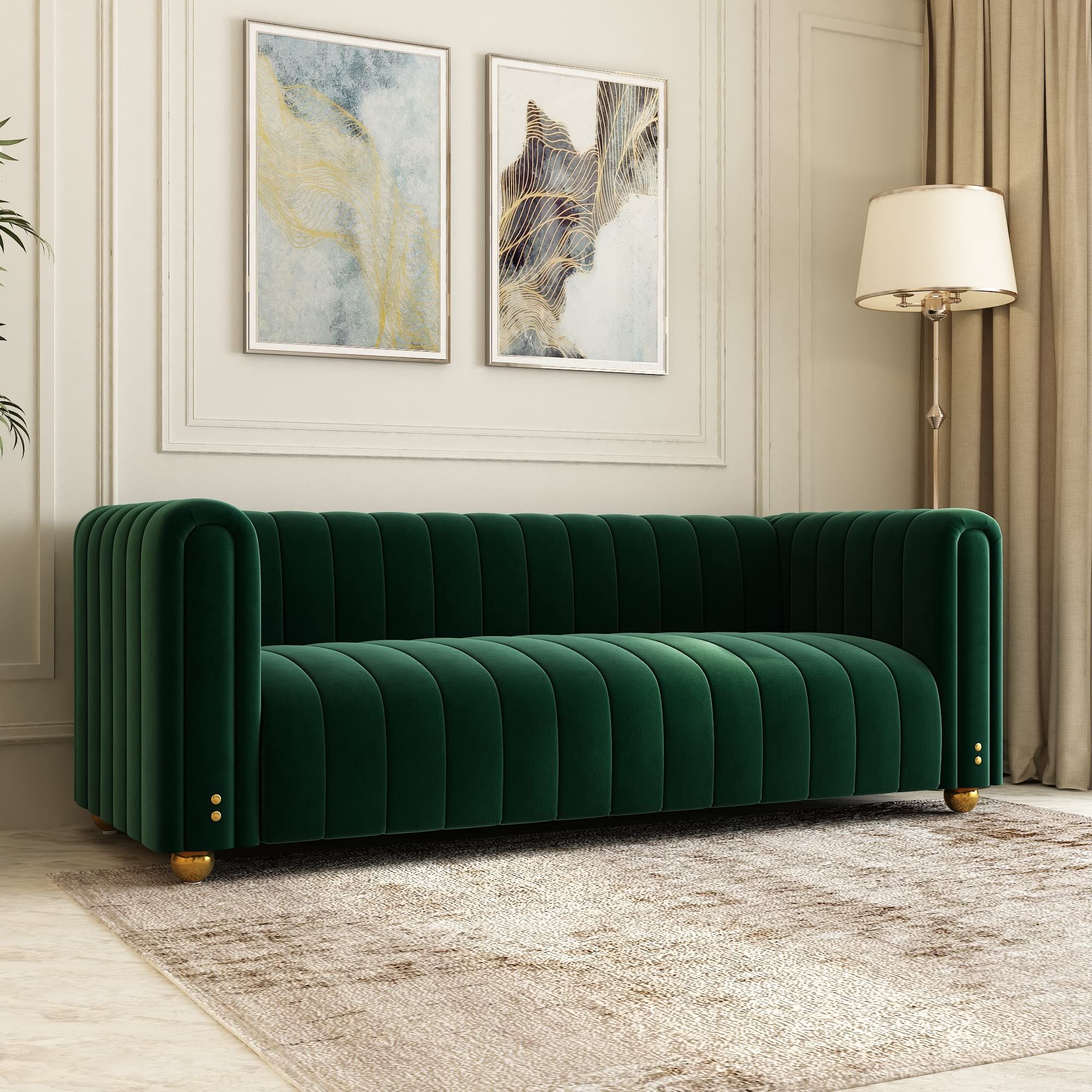Emerald Green Velvet Couch, 80 Inch Wide Mid-Century Modern Sofa Velvet Tufted Upholstered Velvet So | Amazon (US)