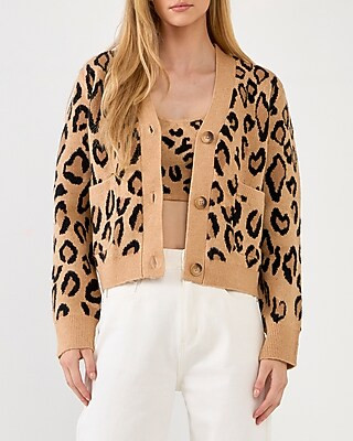 Grey Lab Leopard Knit Cardigan | Express