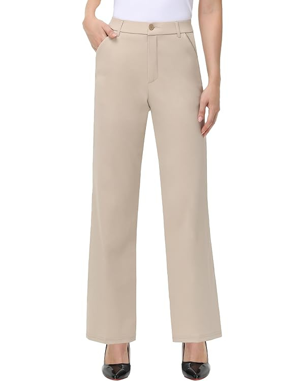 iChosy Womens High Waist Wide Straight Leg Trousers Casual Slacks Dress Pants with Pockets | Amazon (US)