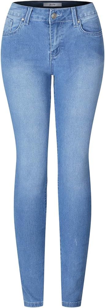 2LUV Women's Stretchy 5 Pocket Dark Denim Skinny JeansÂ | Amazon (US)
