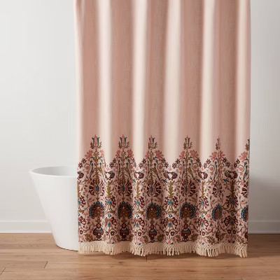 Boho Floral with Fringe Shower Curtain Pink - Threshold™ | Target