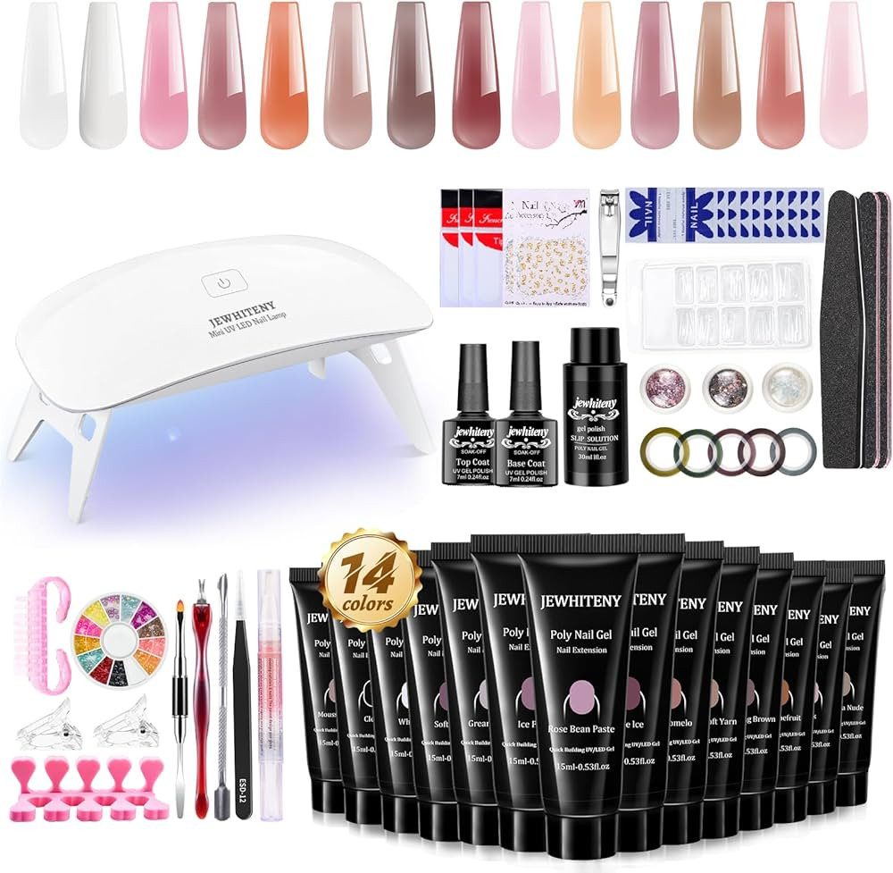JEWHITENY Poly Extension Gel Nail Kit -14 PCS Poly Gel With Mini Nail Lamp Poly Nail Gel Kit with... | Amazon (US)