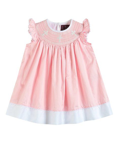 Lil Cactus | Pink & White Three Crosses Smocked Bishop Dress - Infant, Toddler & Girls | Zulily