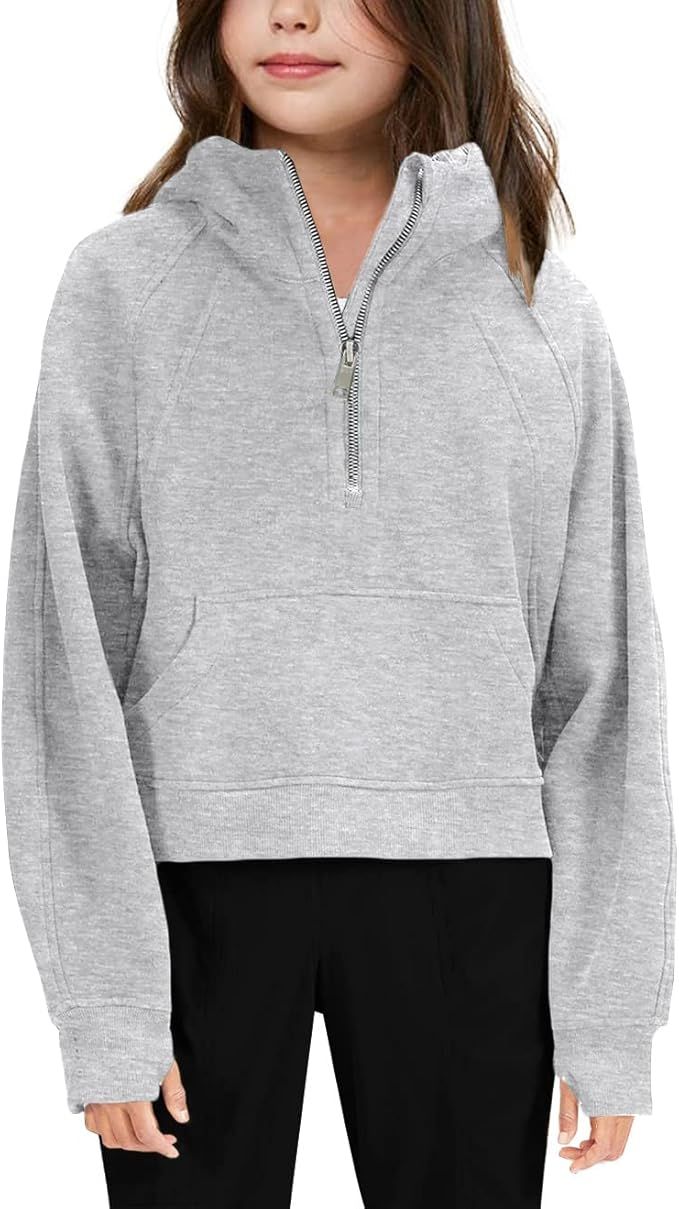 Girls' Hoodies Sweatshirts Half Zipper Pullover Crop Tops for Teen Girls Long Sleeve Sweater Thum... | Amazon (US)