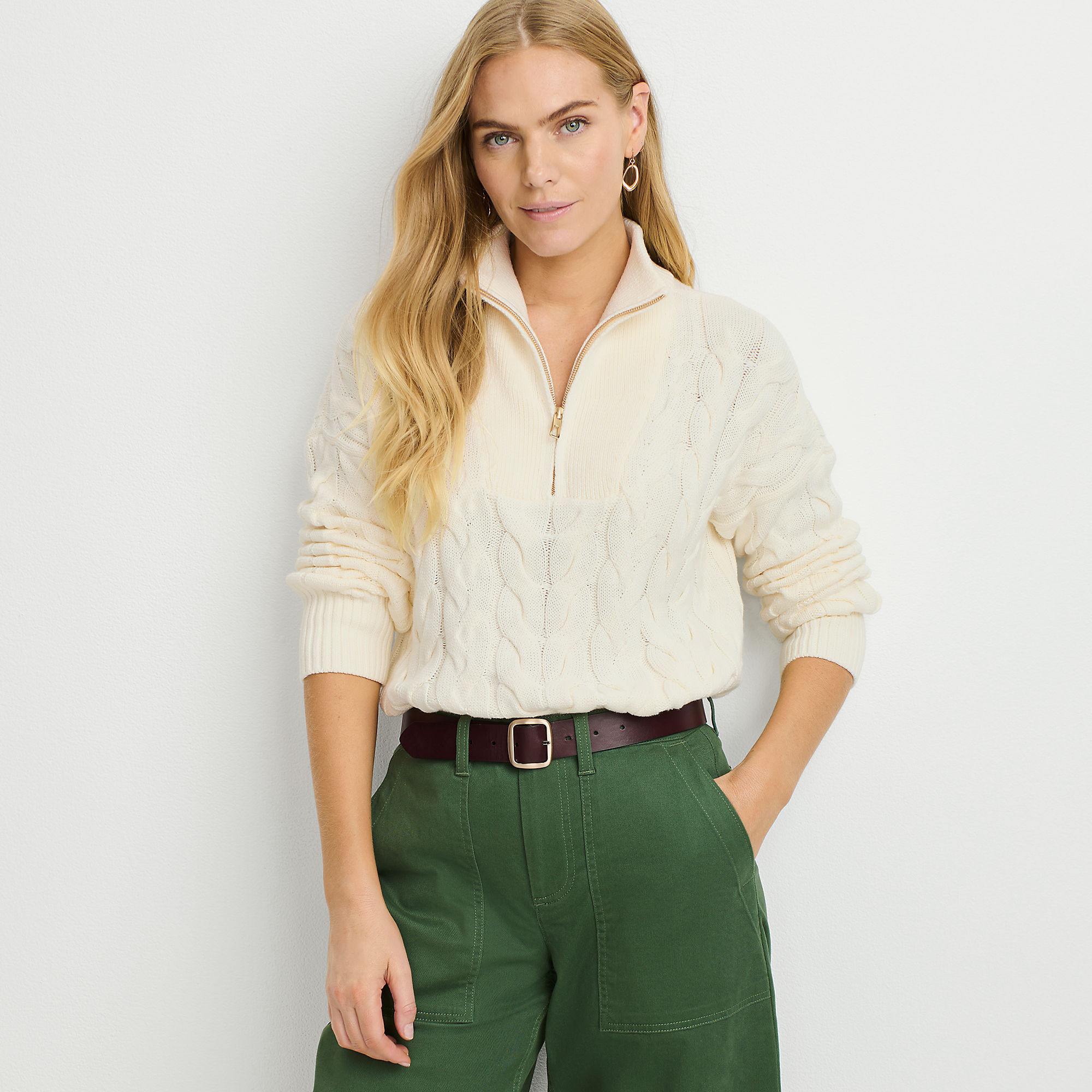 Women's Drifter Cable Quarter Zip Sweater | Lands' End (US)