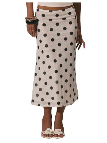 MakeMeChic Women's Polka Dots Skirt Summer Mesh Flowy Midi Skirts White | Amazon (US)