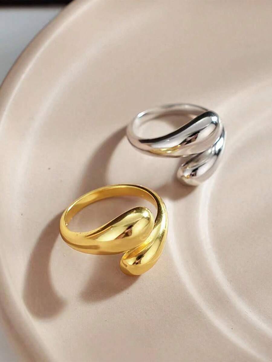 2pcs Stainless Steel Open Ended Water Drop Shaped Cross Ring For Women, Adjustable Size | SHEIN