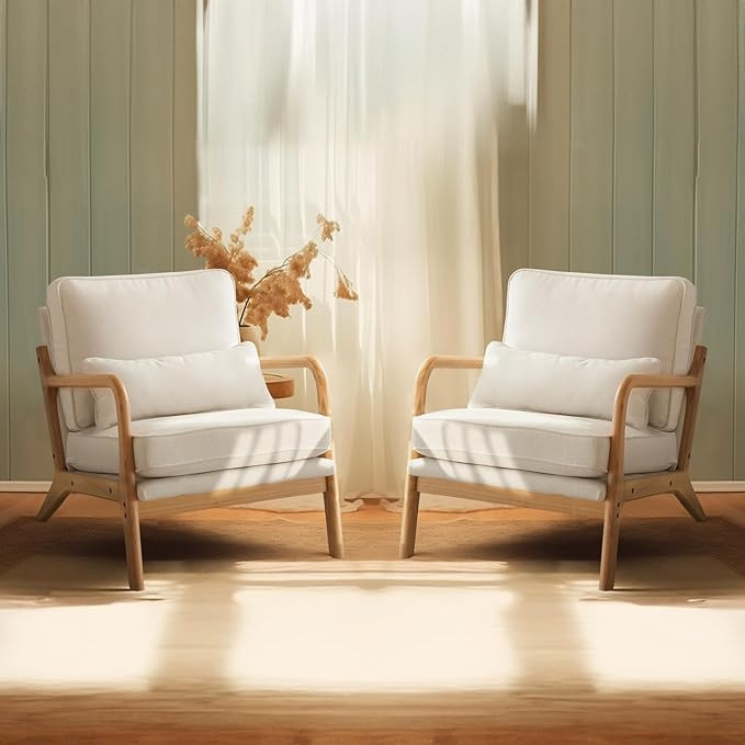 Bonnlo Coarse Beige Accent Chairs Set of 2, Upholstered Mid Century Modern Lounge Fabric Chairs R... | Amazon (US)