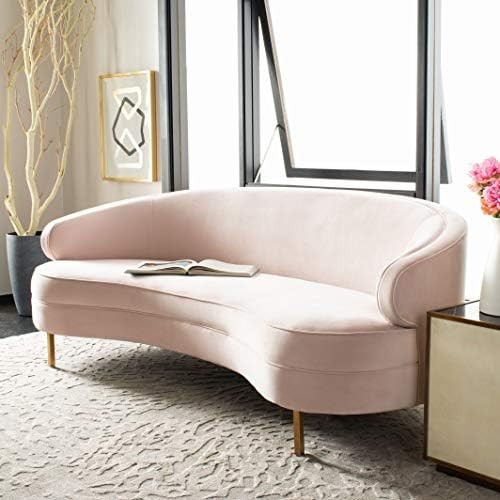 Safavieh Couture Primrose Glam Light Pink Velvet Curved Sofas | Amazon (US)