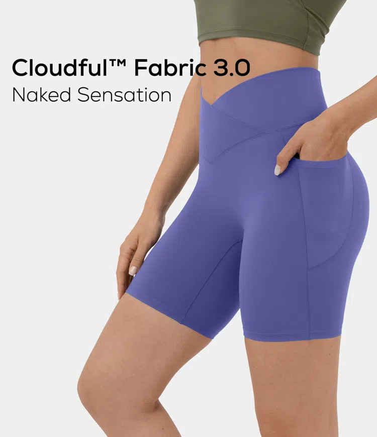Women’s Cloudful™ Fabric 3.0 High Waisted Crossover Side Pocket Yoga Biker Shorts 7" - HALARA | HALARA