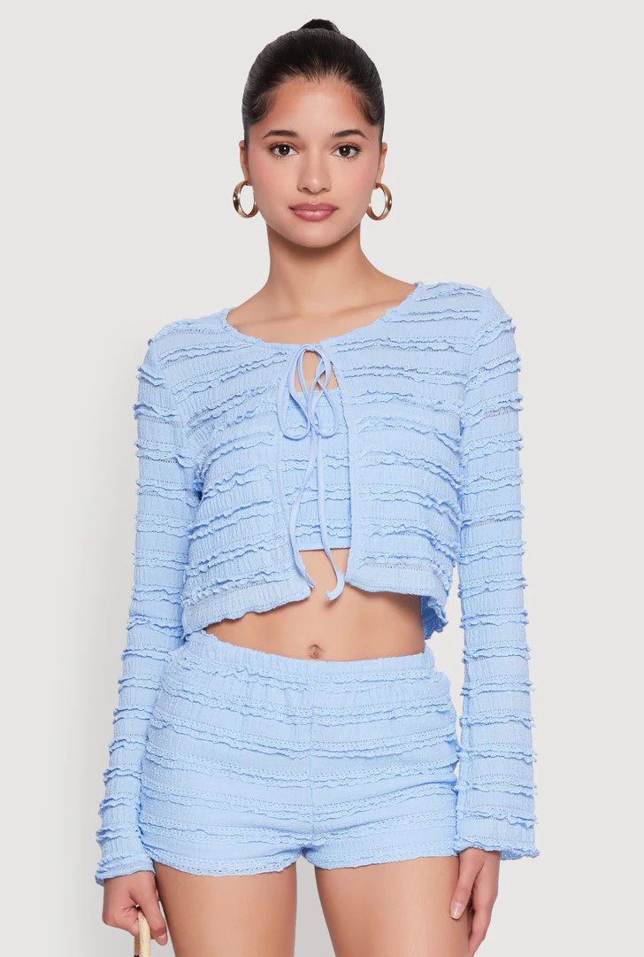 Textured Knit Double Tie Front Crop Top | Rainbow Shops