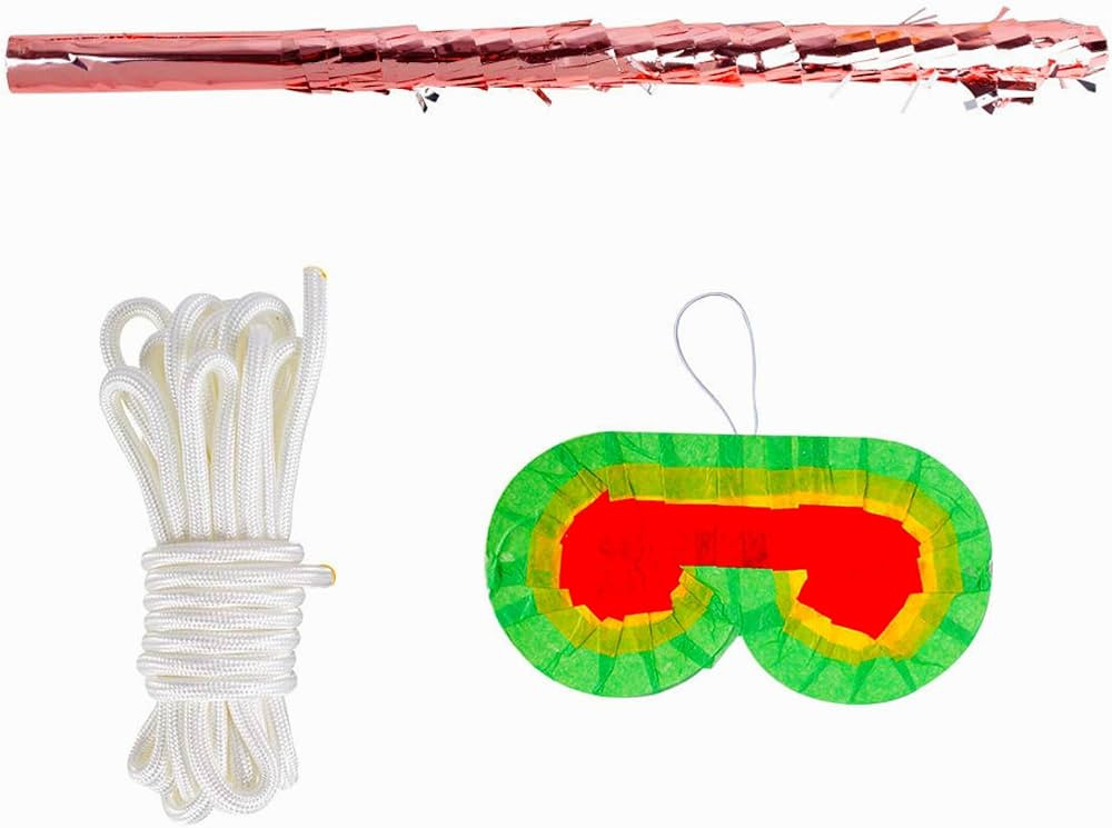 Mexican Pinata Stick, Blindfold, and Pull String Rope for Birthday Party and Outdoor Events, Stur... | Amazon (US)