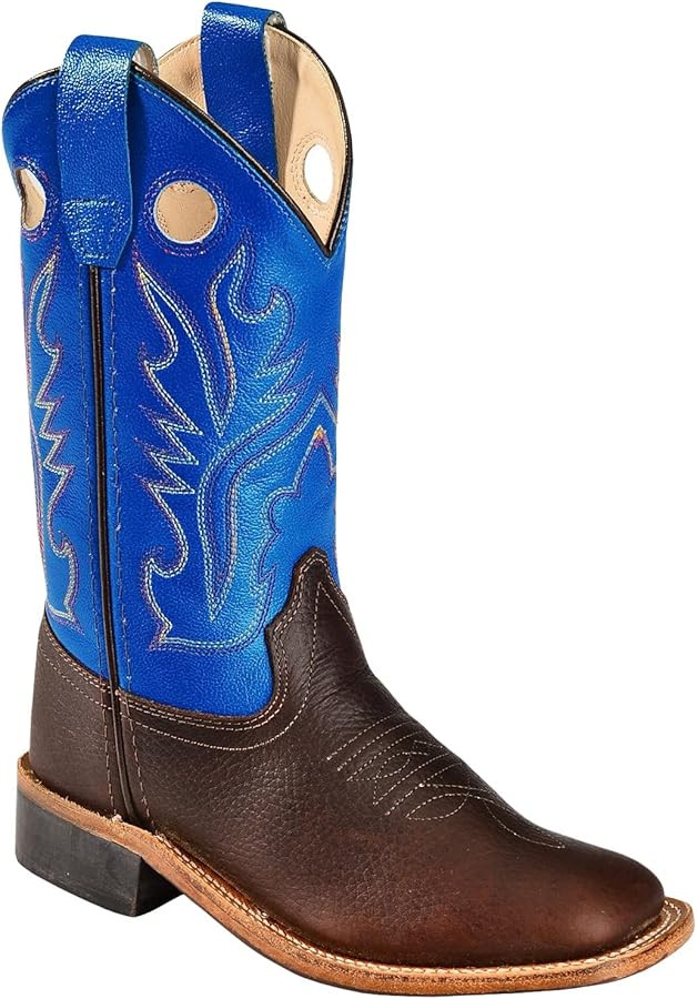 Old West Blue Childrens Boys Carona Calf Leather Square Toe Cowboy Boots | Amazon (US)