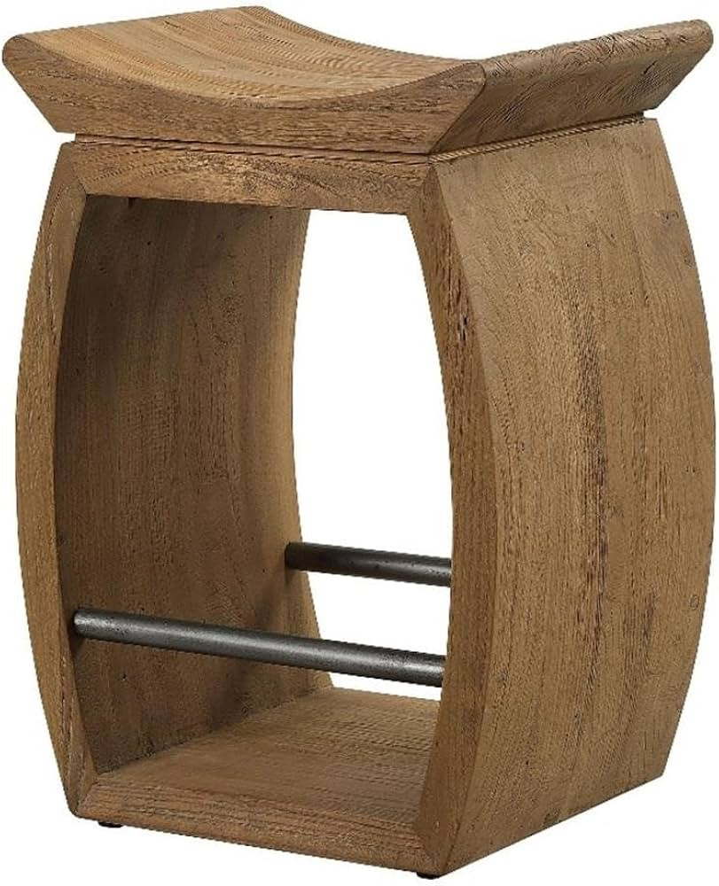 BOWERY HILL Modern Reclaimed Elm Wood Counter Stool, Brown Finish, Steel Footrest, Scooped Seat, ... | Amazon (US)