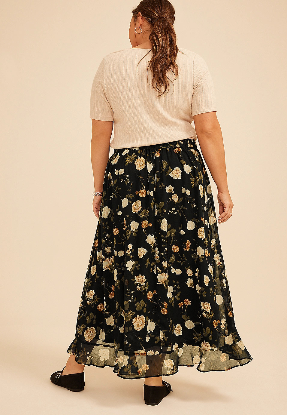 Plus Size High Rise Floral Faux Wrap Maxi Skirt | Maurices